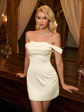 Off Shoulder Ruched Satin Backless Mini Dress